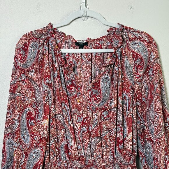 Talbots Midi Smocked Fit & Flare Dress Petite M MP Paisley 3/4 Tie Sleeve Boho - Picture 2 of 12